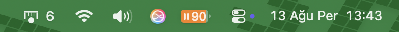 A slice of the real macOS menu bar: the Kick Kick icon carrying a score of 6, sitting among the other menu-bar items alongside the battery and the clock.